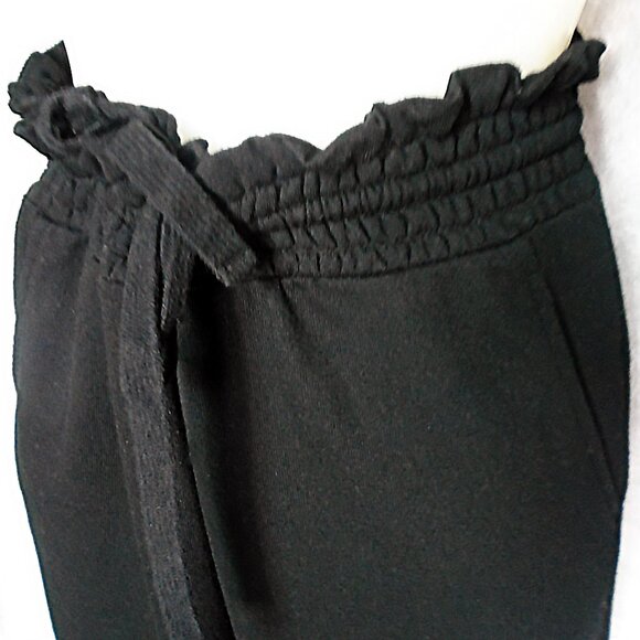 Black Cropped Summer Pants, High Rise Low Rise OSFM, Loose Baggy Knit, POCKETS! - Picture 2 of 10